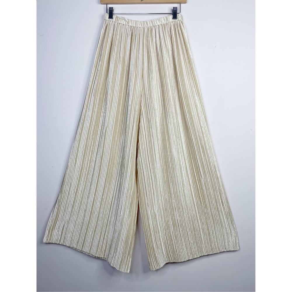 Jeanne Marc 90s 80s Wide Leg Palazzo High Waist Pleated Pants Champagne Cream M